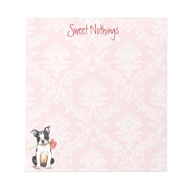 Valentine Rose Boston Terrier Notizblock (Vorderseite)