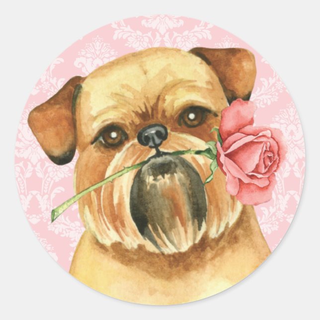 Valentine Rose Brussels Griffon Runder Aufkleber (Vorderseite)