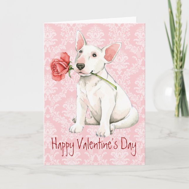 Valentine Rose Bull Terrier Feiertagskarte (Vorderseite)