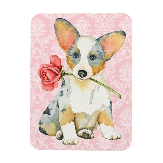Valentine Rose Cardigan Welsh Corgi Magnet (Vertikal)