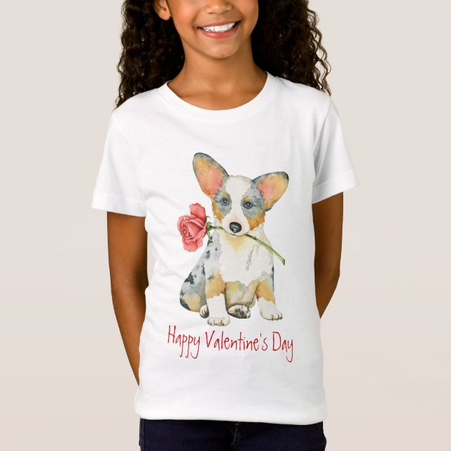 Valentine Rose Cardigan Welsh Corgi T-Shirt (Vorderseite)