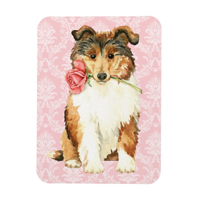 Valentine Rose Collie Magnet (Vertikal)