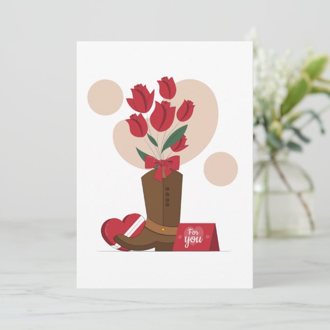 Valentine Rose Cowboy Boot Feiertagskarte (Stehend Vorderseite)