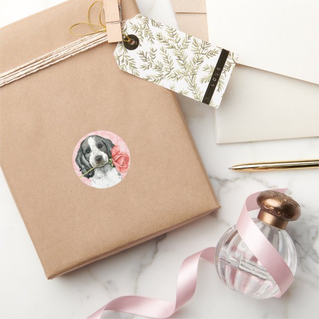 Valentine Rose English Cocker Spanel Runder Aufkleber (Schenken)