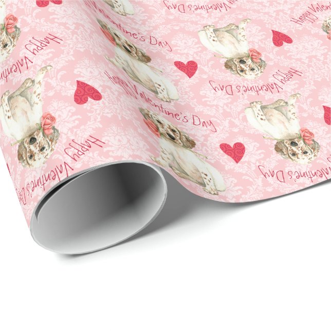 Valentine Rose English Setter Geschenkpapier (Rolleneckpunkt)
