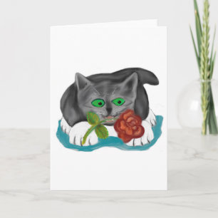 Valentine Rose für Sie aus Grau Kitten Feiertagskarte