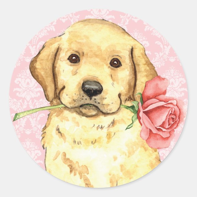 Valentine Rose Gelbe Labrador Runder Aufkleber (Vorderseite)