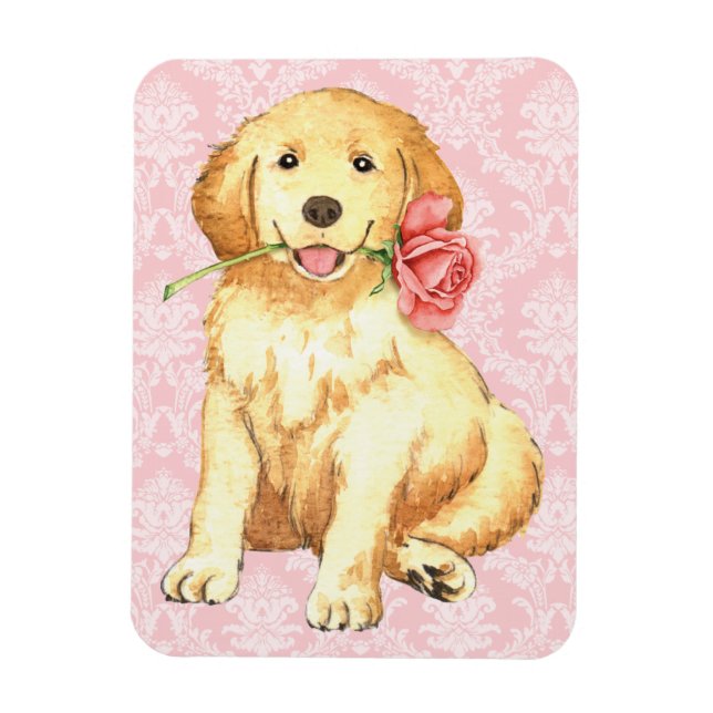 Valentine Rose Golden Retriever Magnet (Vertikal)
