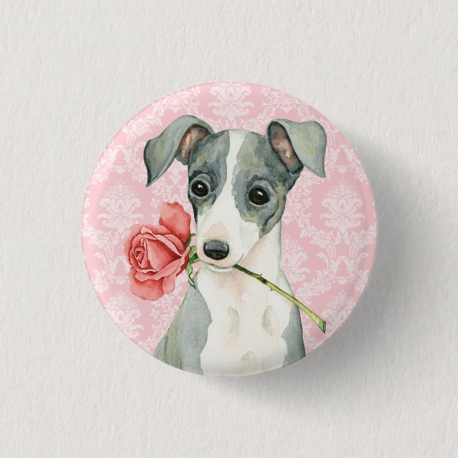 Valentine Rose Italian Greyhound Button (Vorderseite)