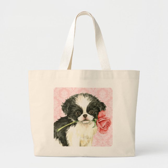 Valentine Rose Japanisches Chin Jumbo Stoffbeutel (Vorne)