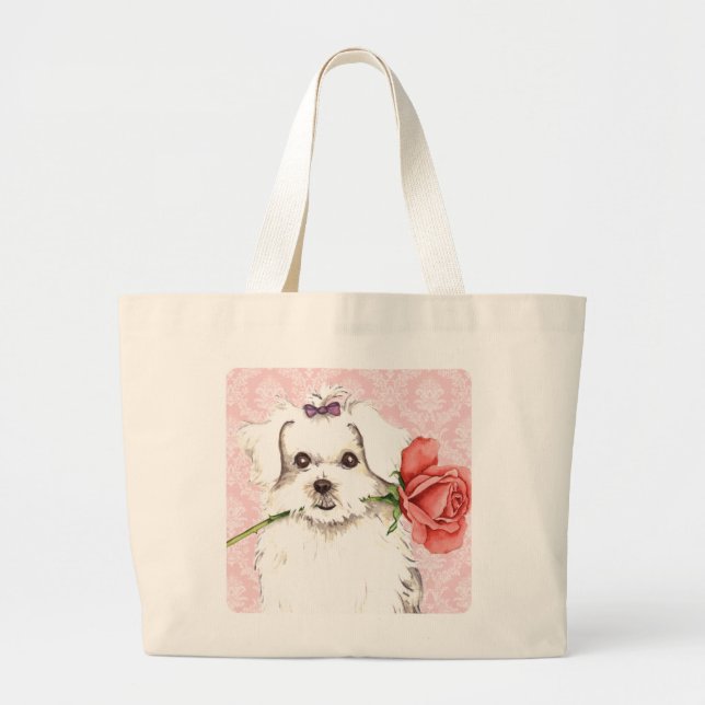 Valentine Rose Maltesisch Jumbo Stoffbeutel (Vorne)
