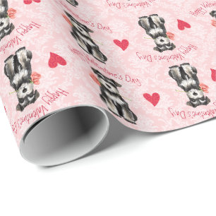 Valentine Rose Mini Schnauzer Geschenkpapier