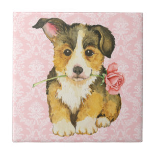 Valentine Rose Pembroke Welsh Corgi Fliese
