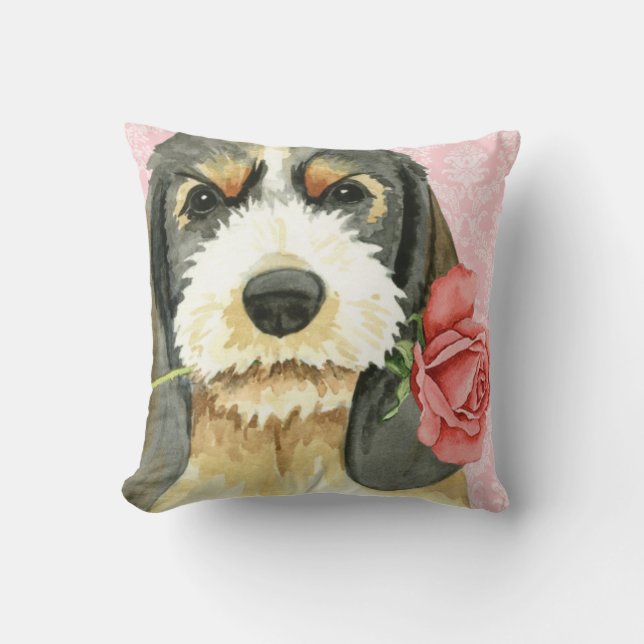 Valentine Rose Petit Basset Griffon vendeen Kissen (Vorderseite)