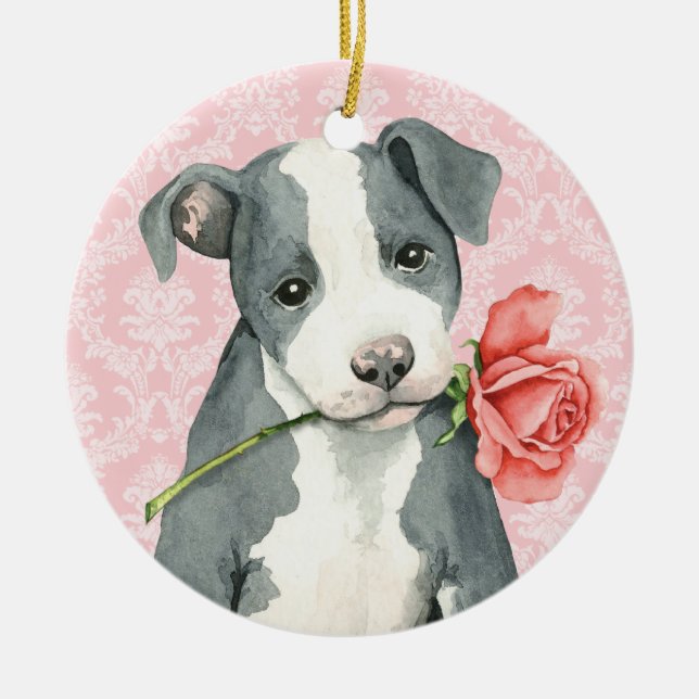 Valentine Rose Pit Bull Keramik Ornament (Vorne)