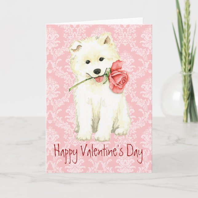 Valentine Rose Samoyed Feiertagskarte (Vorderseite)