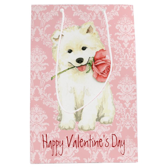 Valentine Rose Samoyed Mittlere Geschenktüte (Vorderseite)