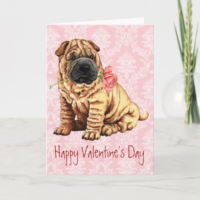 Valentine Rose Shar-Pei Feiertagskarte (Vorderseite)