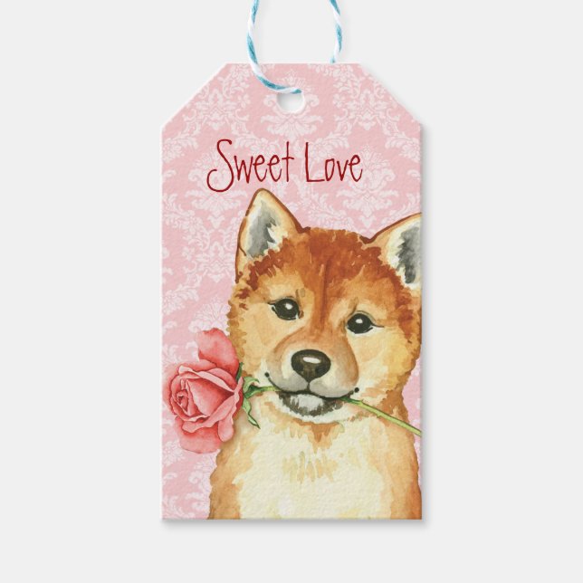 Valentine Rose Shiba Inu Geschenkanhänger (Vorderseite)