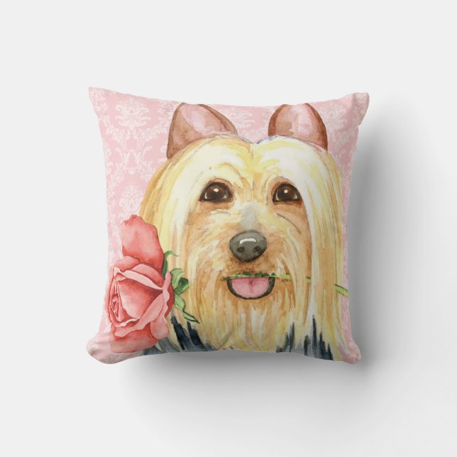 Valentine Rose Silky Terrier Throw Kissen (Vorderseite)