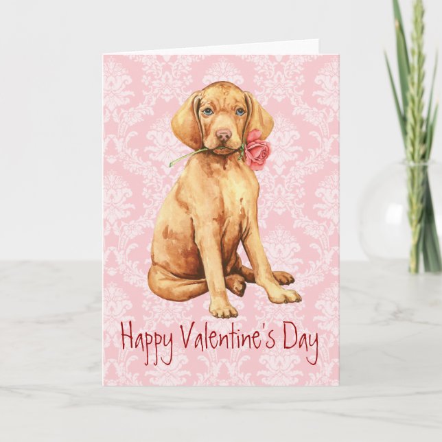 Valentine Rose Vizsla Feiertagskarte (Vorderseite)