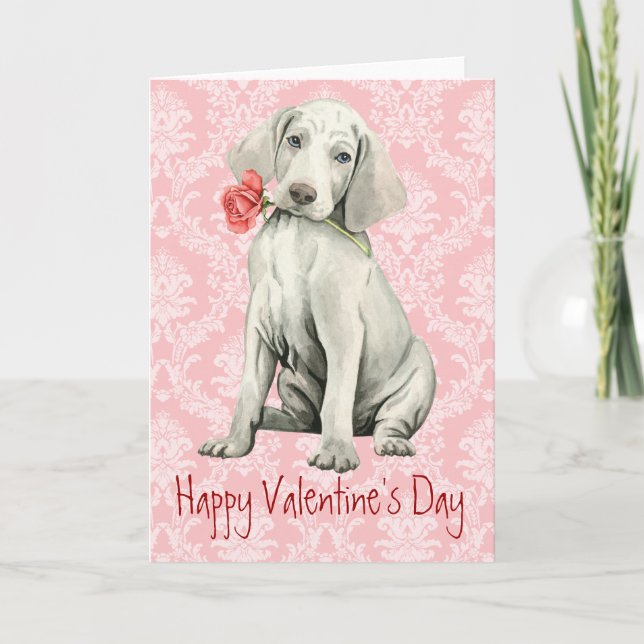 Valentine Rose Weimaraner Feiertagskarte (Vorderseite)