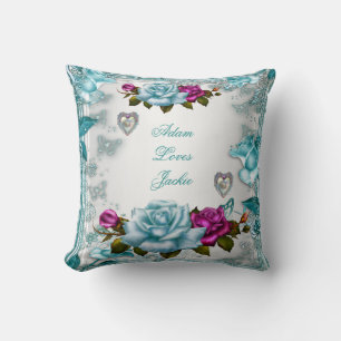 Valentine Rose Weiß Blau Aquamarin Rosa Bläschen Kissen