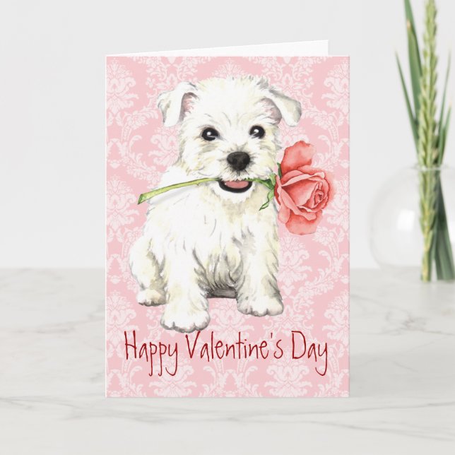 Valentine Rose Westie Feiertagskarte (Vorderseite)