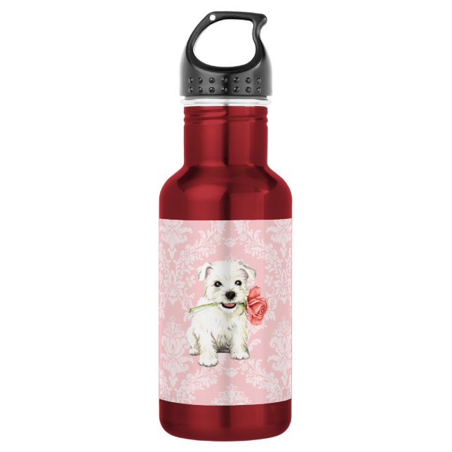 Valentine-Rose Westie Trinkflasche (Vorderseite)
