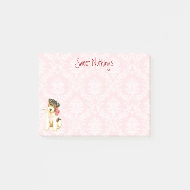 Valentine Rose Wire Fox Terrier Post-it Klebezettel (Vorderseite)