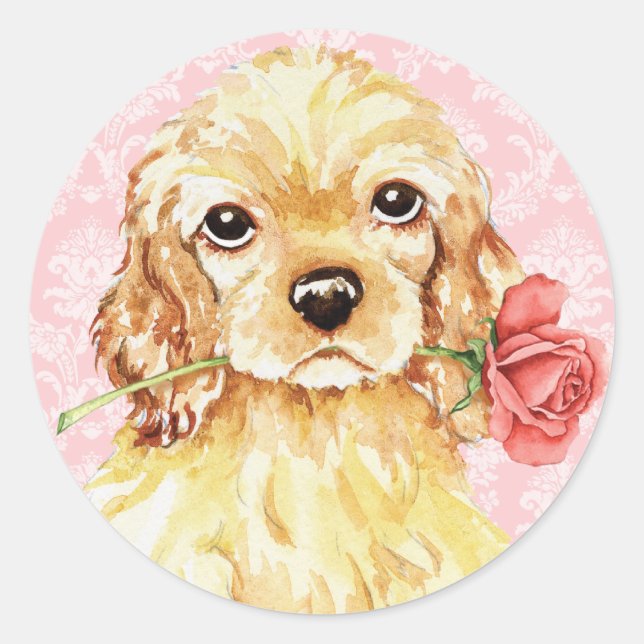 Valentine-Rosen-Cockerspaniel Runder Aufkleber (Vorderseite)