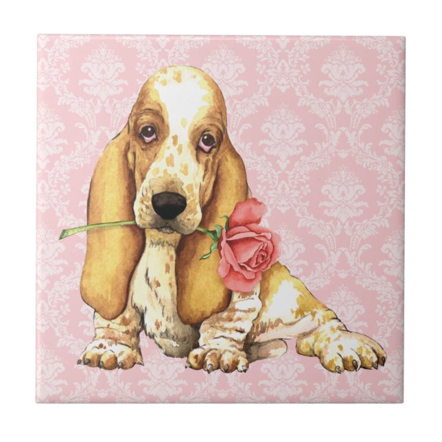 Valentine-Rosen-Dachshund Fliese (Vorderseite)