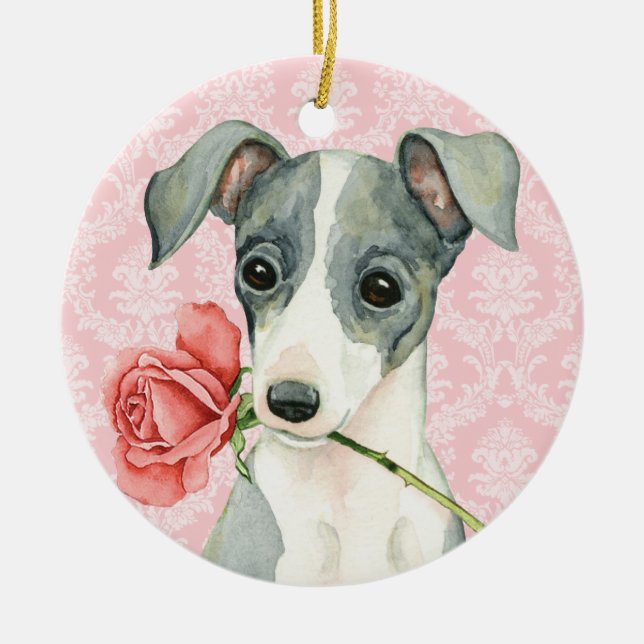 Valentine-Rosen-italienischer Windhund Keramikornament (Vorne)
