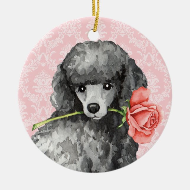 Valentine-Rosen-Miniaturpudel Keramik Ornament (Vorne)