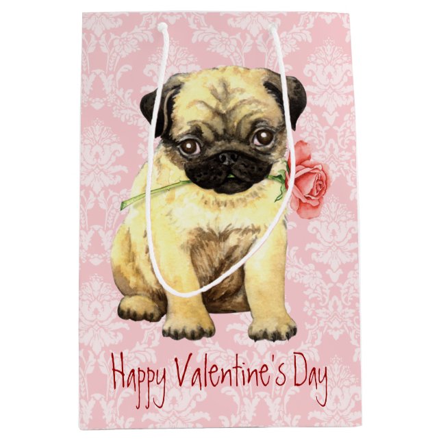 Valentine-Rosen-Mops Mittlere Geschenktüte (Vorderseite)