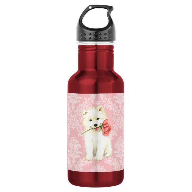 Valentine-RoseSamoyed Trinkflasche (Vorderseite)