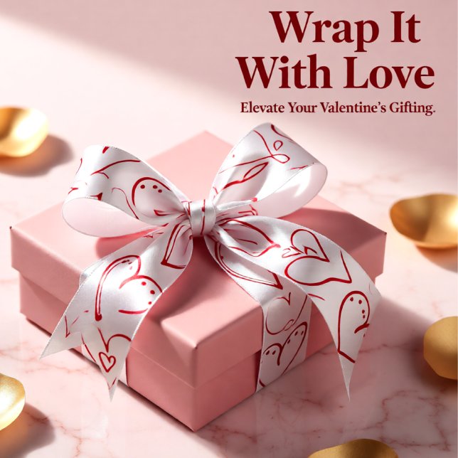 Valentine Rotdoodle Herz Muster Satinband (Playful Red Heart Doodle Valentine Pattern Satin Ribbon)