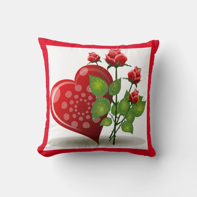 VALENTINE ROTES HERZ UND ROTE ROSEN DURCH PILLOS KISSEN (Vorderseite)
