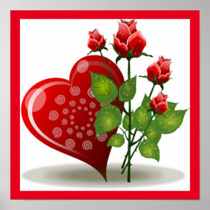 VALENTINE ROTES HERZ UND ROTE ROSEN POSTER
