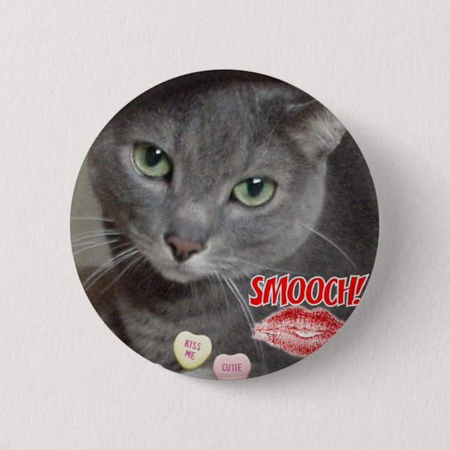 Valentine Russian Blue Cat Button (Vorderseite)
