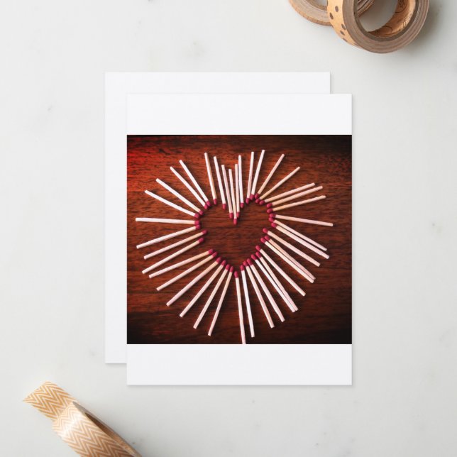 Valentine, Rustique, cœur fait main, Carte à plat (Devant/Arrière en situation)