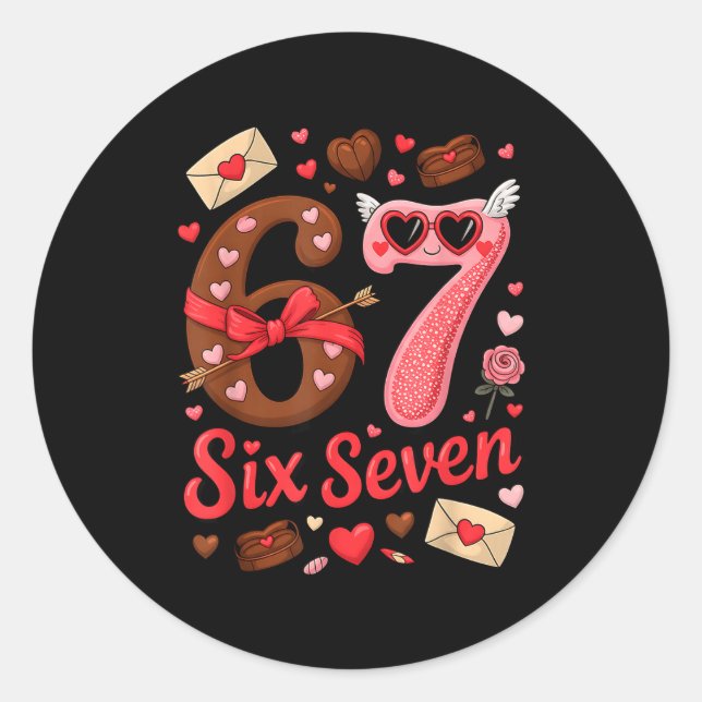 Valentine’s Day 67 Meme Filled With Hearts Funny S Runder Aufkleber (Vorderseite)