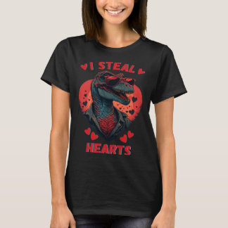 Valentine s Day Dinosaur I Steal Hearts Boys Rex T-Shirt
