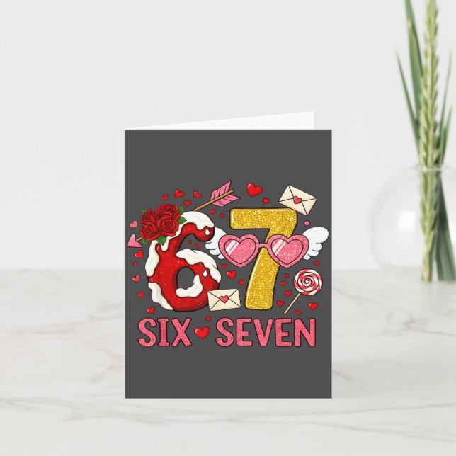 Valentine’s Day Funny 67 Meme Six Seven 6 7 Hearts Karte (Vorderseite)