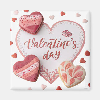 Valentine’s Day Heart Cookies on Romantic Backgrou Magnet