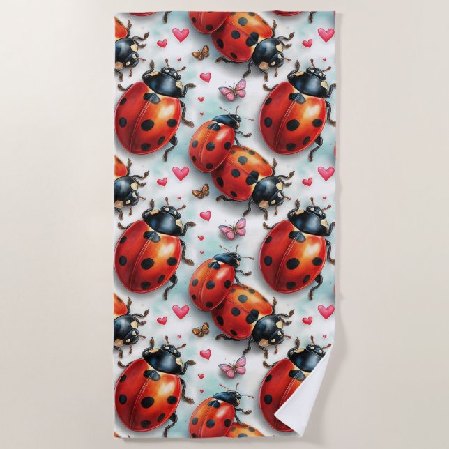 Valentine`s Day Ladybug Love Pattern Strandtuch (Vorderseite)