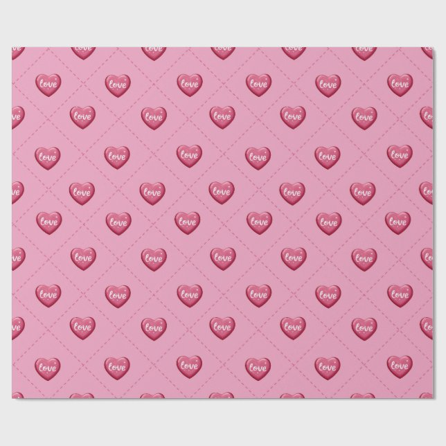 Valentine’s Day Love Hearts. Sweet and Glossy Hea Geschenkpapier (Flach)