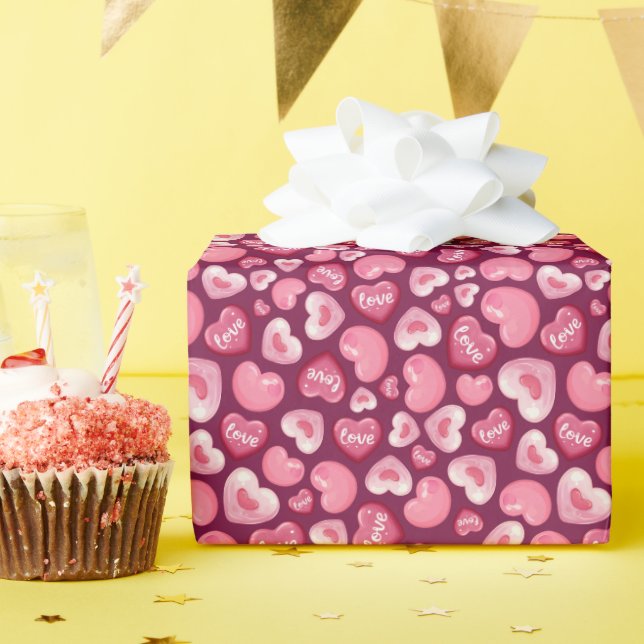 Valentine’s Day Love Hearts. Sweet and Glossy Hea Geschenkpapier (Geburtstagsparty)