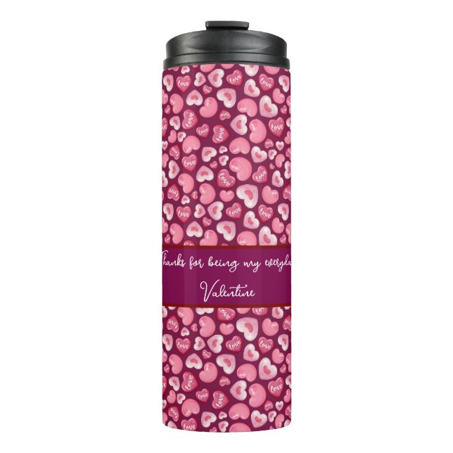 Valentine’s Day Love Hearts. Sweet and Glossy Hea Thermosbecher (Vorderseite)