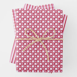 Valentine’s Day Red Pink Hearts Stripes Pattern  Geschenkpapier Set
